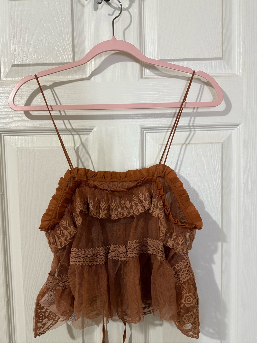 NWOT Free People Sofia Sheer Rust Lace Ruffle Cami Top - Picture 6 of 6